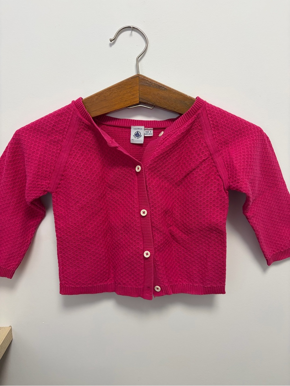 Petit Bateau Girls' Bright Fuchsia Knit Cardigan